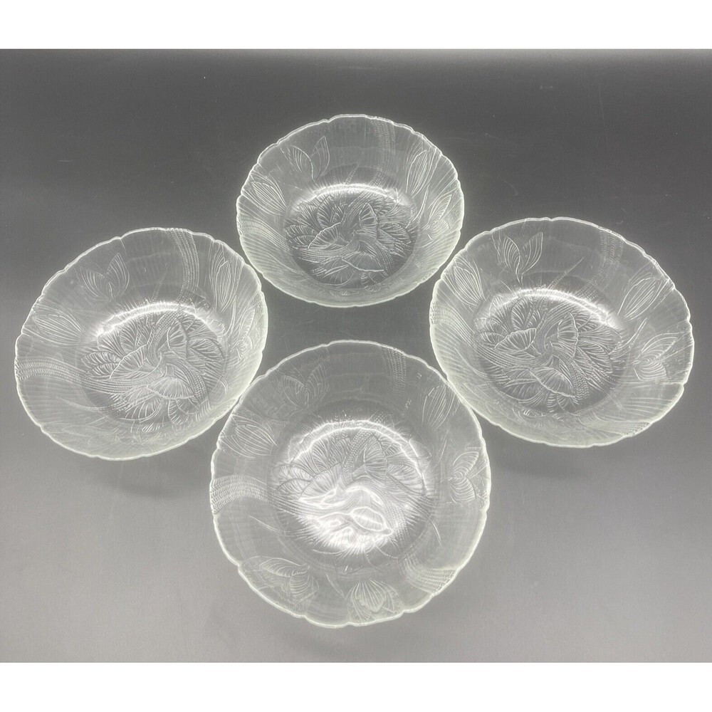 VTG Arcoroc‎ SPRING BOUQUET Floral Glass Bowl 6.25” Set Of 4 EUC